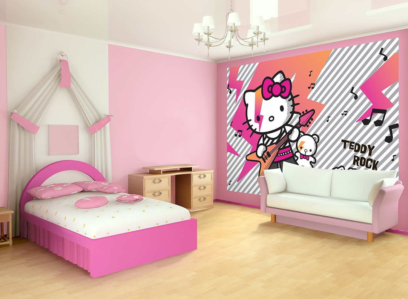 Φωτοταπετσαρία τοίχου παιδική Hello Kitty Teddy Rock Music 208x146cm